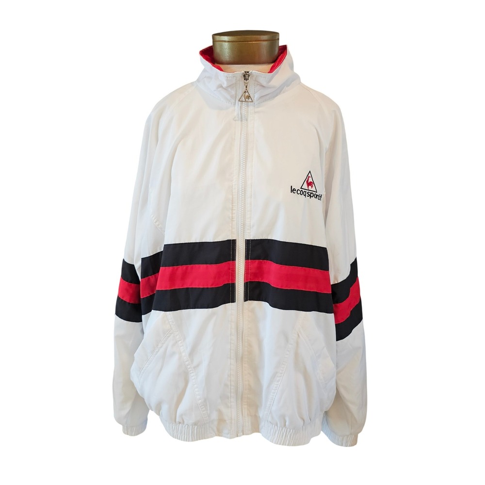 Le Coq Sportif Mens Vintage Windbreaker Jacket White Red Navy Colorblock Size M
